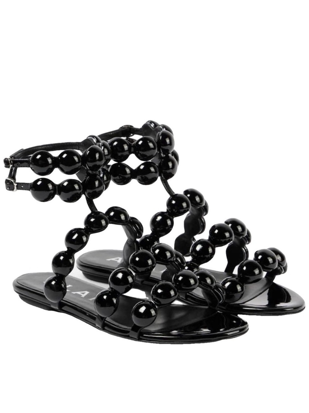 Alaïa Black Patent Leather sphere  Strappy Flat Sandals $1,690 MSRP